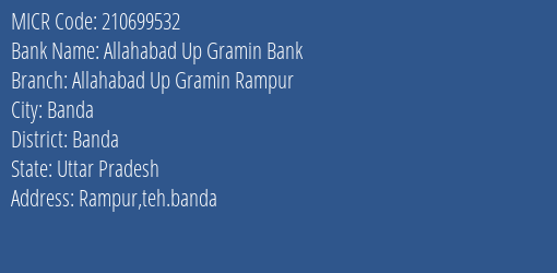 Allahabad Up Gramin Bank Allahabad Up Gramin Rampur MICR Code