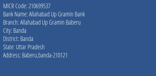 Allahabad Up Gramin Bank Allahabad Up Gramin Baberu MICR Code