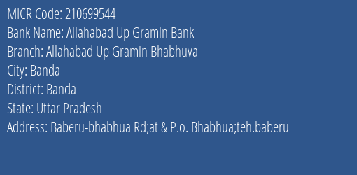 Allahabad Up Gramin Bank Allahabad Up Gramin Bhabhuva MICR Code