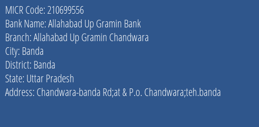 Allahabad Up Gramin Bank Allahabad Up Gramin Chandwara MICR Code