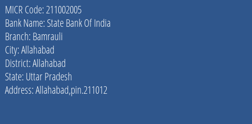 State Bank Of India Bamrauli MICR Code