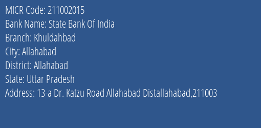 State Bank Of India Khuldahbad MICR Code