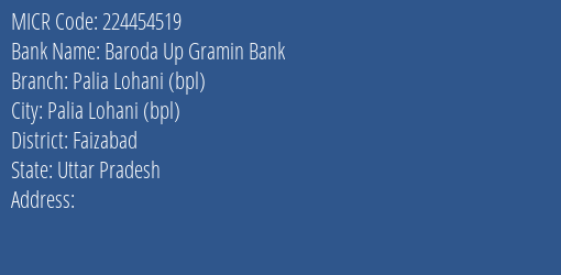 Baroda Up Gramin Bank Palia Lohani Bpl Branch Address Details and MICR Code 224454519