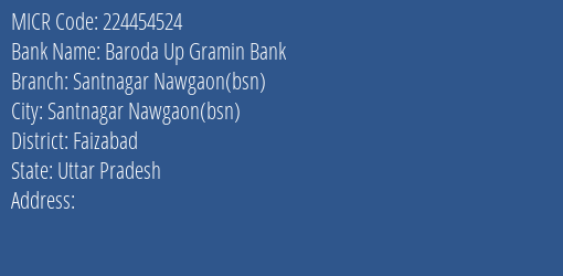 Baroda Up Gramin Bank Santnagar Nawgaon Bsn Branch Address Details and MICR Code 224454524