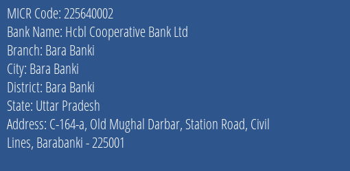Hcbl Cooperative Bank Ltd Bara Banki MICR Code