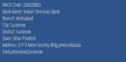 Indian Overseas Bank Aminabad MICR Code