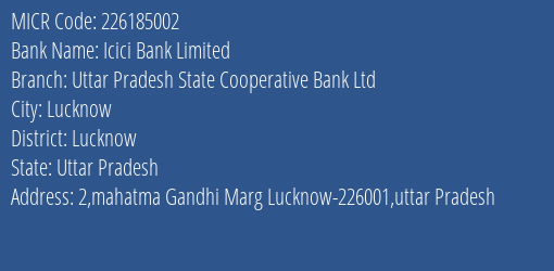 Uttar Pradesh Co Operative Bank Ltd Main Branch MICR Code