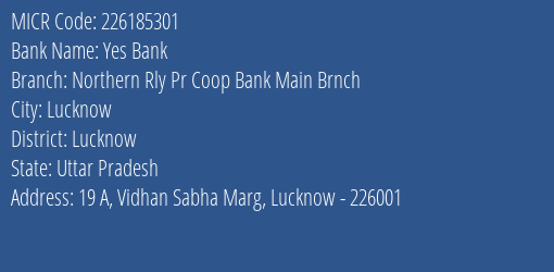 Northern Rly Pr Coop Bank Main Brnch MICR Code