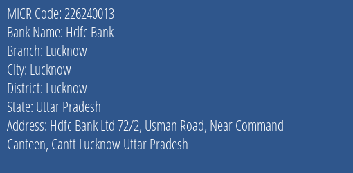 Hdfc Bank Lucknow MICR Code
