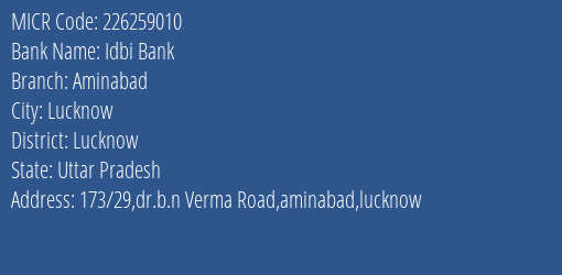 Idbi Bank Aminabad MICR Code