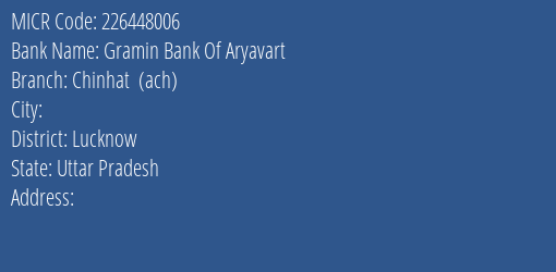 Gramin Bank Of Aryavart Chinhat Ach MICR Code