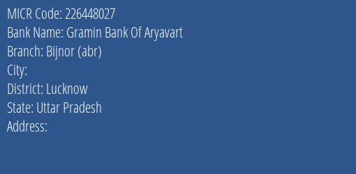 Bank Of India Bijnaur Branch Address Details and MICR Code 226448027