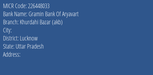 Bank Of India Khurdahi Branch Address Details and MICR Code 226448033
