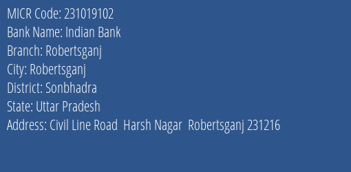 Indian Bank Robertsganj MICR Code