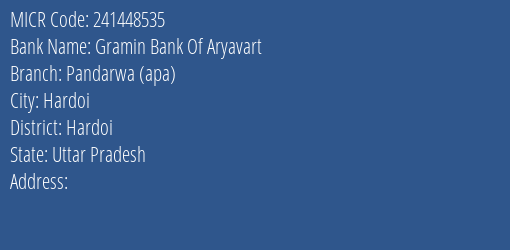 Gramin Bank Of Aryavart Pandarwa Apa Branch Address Details and MICR Code 241448535
