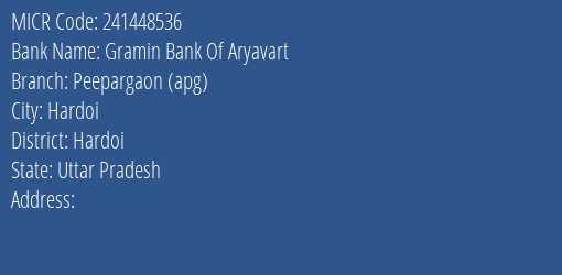 Gramin Bank Of Aryavart Peepargaon Apg Branch Address Details and MICR Code 241448536