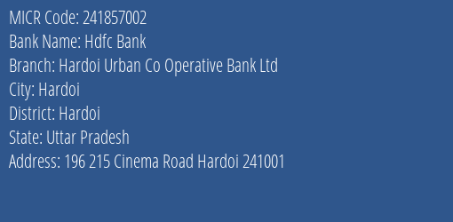 Hardoi Urban Co Operative Bank Ltd Cinema Road MICR Code