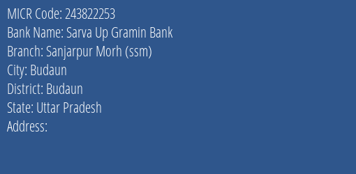 Sarva Up Gramin Bank Sanjarpur Morh Ssm MICR Code