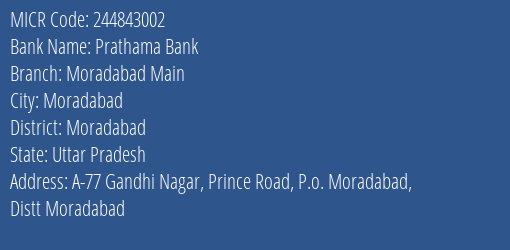 Prathama Bank Moradabad Main MICR Code