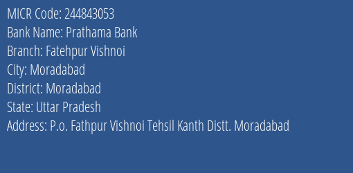 Prathama Bank Fatehpur Vishnoi MICR Code