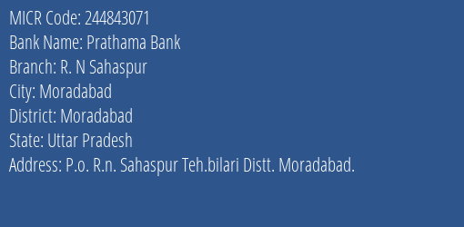 Prathama Bank R. N Sahaspur MICR Code