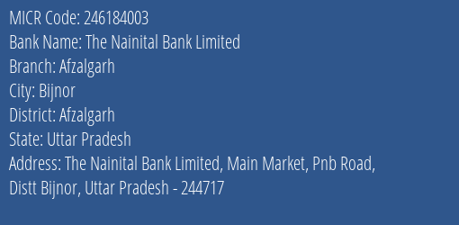 The Nainital Bank Limited Afzalgarh MICR Code