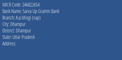 Sarva Up Gramin Bank A.p.bhogi Sap MICR Code