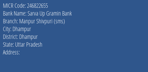 Sarva Up Gramin Bank Manpur Shivpuri Sms MICR Code