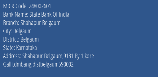 State Bank Of India Shahapur Belgaum MICR Code
