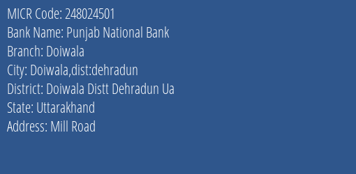 Punjab National Bank Doiwala MICR Code