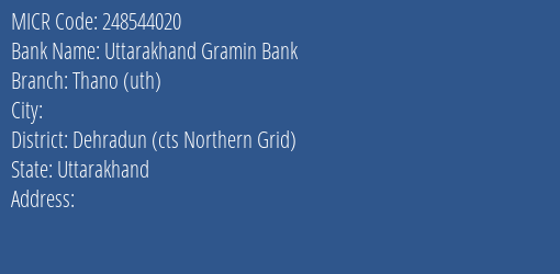Uttarakhand Gramin Bank Thano Uth Branch Address Details and MICR Code 248544020
