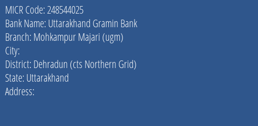 Uttarakhand Gramin Bank Mohkampur Majari Ugm Branch Address Details and MICR Code 248544025