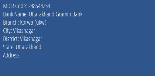 Uttarakhand Gramin Bank Korwa Ukw MICR Code
