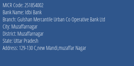Gulshan Mercantile Urban Co Operative Bank Ltd Muzaffarnagar MICR Code