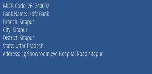 Hdfc Bank Sitapur MICR Code