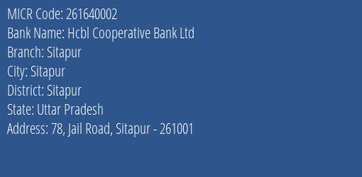 Hcbl Cooperative Bank Ltd Sitapur MICR Code