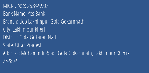 Lakhimpur Urban Co Operative Bank Ltd Gola Gokarnnath MICR Code