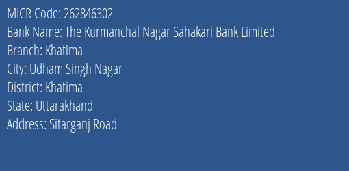 The Kurmanchal Nagar Sahakari Bank Limited Khatima MICR Code