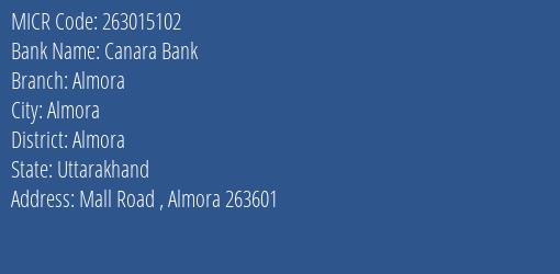 Canara Bank Almora MICR Code