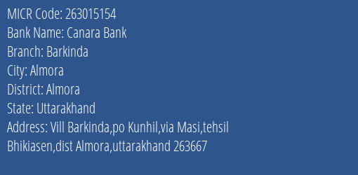 Canara Bank Barkinda MICR Code