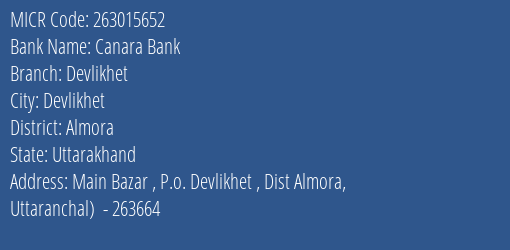 Canara Bank Devlikhet MICR Code