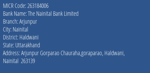 The Nainital Bank Limited Arjunpur MICR Code