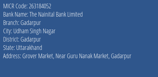 The Nainital Bank Limited Gadarpur MICR Code