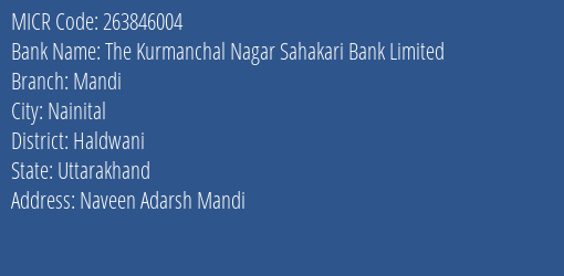 The Kurmanchal Nagar Sahakari Bank Limited Mandi MICR Code