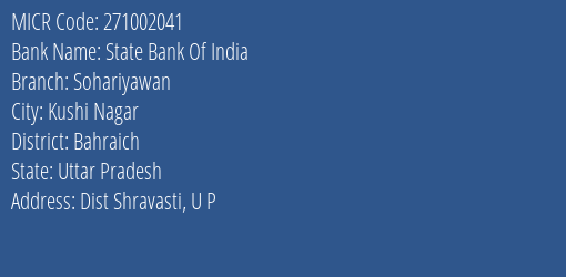 State Bank Of India Sohariyawan MICR Code