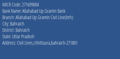 Allahabad Up Gramin Bank Allahabad Up Gramin Civil Line Brh MICR Code