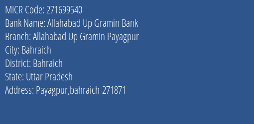Allahabad Up Gramin Bank Allahabad Up Gramin Payagpur MICR Code