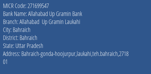 Allahabad Up Gramin Bank Allahabad Up Gramin Laukahi MICR Code