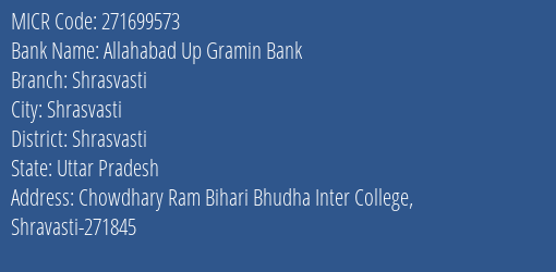 Allahabad Up Gramin Bank Shrasvasti MICR Code