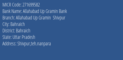 Allahabad Up Gramin Bank Allahabad Up Gramin Shivpur MICR Code